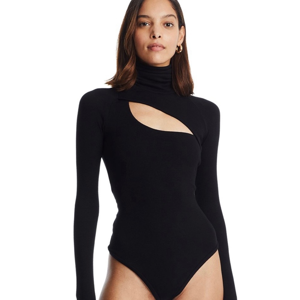 ALIX NYC Black Cutout Turtleneck Long-Sleeve Bodysuit